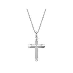 Showcase the strength of your faith with this elegant stainless steel cross pendant necklace. Showcase the strength of your faith with this elegant stainless steel cross pendant necklace.Click on this JEWELRY & WATCHES GUIDE to learn about fit, styles, materials and more! Pendant size: 2.2"L x 1.26"W Chain length: 24 in. Chain type: box Metal: stainless steel Finish: satin Packaging: boxed Please note, due to the high value of this item, a signature may be required upon delivery. Size: 24". Gend Stainless Steel Cross Pendant Necklace For Faith, Engraved Stainless Steel Cross Necklace, Engraved Stainless Steel Cross Necklaces, Engraved Stainless Steel Cross Pendant Necklace, Elegant Stainless Steel Cross Pendant Necklace, White Gold Stainless Steel Cross Pendant Necklace, Elegant Stainless Steel Cross Necklace, White Gold Stainless Steel Cross Necklace, Silver Stainless Steel Cross Necklace