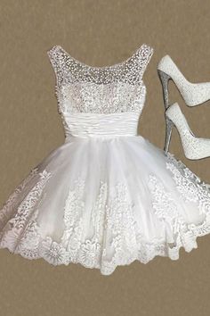 Round Neck Beaded White Lace Short Prom Homecoming Dresses, White Lace Formal Dresses with Pearls, White Evening Dresses Dresses With Pearls, 8th Grade Prom Dresses, Homecoming Dresses Lace, Cute Homecoming Dresses, White Lace Shorts, White Homecoming Dresses, White Evening Dress, Lace Formal Dress, Semi Formal Dresses