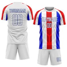 a soccer jersey with the name team name 00 on it, and two different shorts