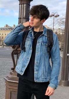 Denim Jacket Pose Men, Boys Denim Jacket Outfit, Mortiz Hau, Kpop Fashion Men, Gentleman Aesthetic, Trendy Boy Outfits