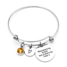 Color: november Trendy Jewelry As Fall Season Gift, Trendy Fall Jewelry Gift, Bracelets Friendship, Sister Bracelet, Sisters By Heart, Birthday Gifts For Best Friend, Stainless Steel Bangles, Bangle Bracelets With Charms, Birthstone Bracelets