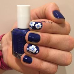 18+ Hibiscus Nail Art Designs, Ideas Design Trends Premium PSD, Vector Downloads Blue Nails With Hibiscus Flower, Sunflower Nail Art, Dark Blue Nails, Sunflower Nails, Art Designs Ideas