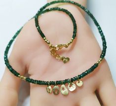 "Free upgraded shipping Set of 5 Layering Necklaces .Green NECKLACE, Emerald NECKLACE, Gold NECKLACE.vintage necklaces, Bohemian Gold Necklace, Boho Chic. Shown at 15+16+19+22+25\" we offer lengths up to 25\" This list is of the first 1. Natural Gemstone Necklace, Measurement stone:3- 3.5mm Material: Green Appetite. Combined with sterling silver gold Vermeil Color: Gold Model length: 13\" & 17\" Please let me know if you'd like a different length. Comes packaged in a cute gift box Packed in Emerald Necklace Gold, Collar Verde, Apatite Necklace, Green Apatite, Necklaces Vintage, Natural Gemstone Necklace, Layering Necklaces, Baroque Pearl Earrings, Vintage Necklaces