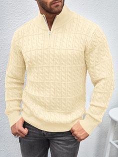 Navigate the colder months in style with this fashionable men's textured zip up long sleeve sweater. Featuring a comfortable zip-up front and textured arms, this sweater is perfect for creating a modern, layered look that will keep you warm and cozy. 90% Acrylic, 10% Nylon Imported Pull On closure Machine Wash Delicate Design: The mens classic sweater featured with 1/4 zip up stand collar. The ribbed cuffs, neckline and hem have good elasticity Size Chart (Inches)XS = Neck 13-13 1/2, Chest 33-34 Mens Quarter Zip Sweater, Long Sleeve Sweaters, Mens Quarter Zip, Sweaters For Men, Winter Knit Hats, Polo Long Sleeve, Classic Sweater, Quarter Zip Sweater, Hooded Shirt