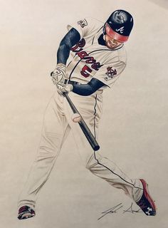 a drawing of a baseball player holding a bat