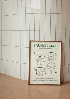 a sign on the side of a wall that says brunch club with pictures of animals