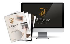 the 5 figure client's brochure is displayed next to a computer screen