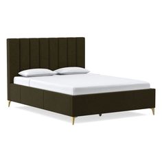 an image of a bed with headboard and pillows on the bottom half, side view