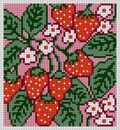 a cross stitch pattern with strawberries and flowers