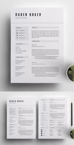 a clean and modern resume template with two pages on the front, one in black and white