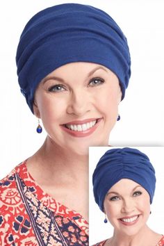 Gathered Cotton Sophia Turbans Summer Stretch Turban, Casual Blue Turban, One Size Fits All, Casual Blue One-size Turban, Casual Blue Turban, Cotton Turban, Chemo Turbans, Chemo Hair, Chemo Hats, Head Scarf Tying