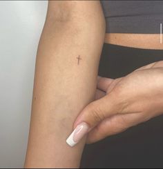 • crucifix • #SleepAids #SleepTech #Sleep #Snoring Small Single Needle Tattoo Ideas, Tiny Hidden Tattoos Spots, Women’s Dainty Tattoos, Places For Dainty Tattoos, Sanity Tattoo Ideas, Cute Micro Tattoos For Women, Small Mini Tattoos, Tiny Elbow Tattoo, Cute Minimalist Tattoos For Women