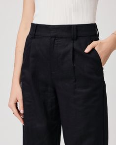 This high-rise wide-leg pleated trouser pant is designed with double belt loops, angled front pockets and back welt pockets. Crafted from cotton linen in black, this flattering silhouette can be paired with anything from a white blouse to the coordinating Adria Top for a chic matching moment. | Niguel Pant - Black | Size 10 Linen Wide Leg Pants With Belt Loops For Work, High Waist Linen Wide Leg Pants For Business Casual, Business Casual High Waist Linen Wide Leg Pants, Classic Summer Wide Leg Pants With Belt Loops, Summer Business Casual Wide Leg Pants With Belt Loops, Classic Wide Leg Pants With Belt Loops For Summer, Black Linen Bottoms For Business Casual, Business Casual Black Linen Bottoms, Linen Bottoms With Belt Loops For Work