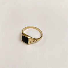 "Pinky ring, Signet ring with Black square Onyx Seal Suitable for women and men Made of 18K Gold plated and onyx stone Onyx size is 8.5x8.5 mm Please note in the \"notes to seller\" at checkout your ring size In Large sizes the seal get bigger relatively The product will arrive to you packed in gift box and padded envelope to maintain the product to view this ring with bigger seal : https://www.etsy.com/il-en/listing/254568861/signet-ring-women-ring-men-ring-pinky?ref=shop_home_active_5 to view Adjustable Black Minimalist Signet Ring, Black Rectangular Signet Ring For Formal Occasions, Minimalist Black Signet Promise Ring, Classic Black Adjustable Signet Ring, Minimalist Black Engraved Promise Ring, Classic Black Rectangular Ring, Rectangular Onyx Signet Ring Gift, Black Rectangular Ring Gift, Black Rectangular Rings For Gifts