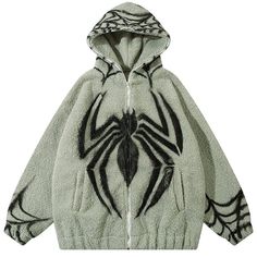 Starten Sie als Inbegriff von Stil und Wärme in den Winter. Unser Fleece-gefütterter Hoodie mit Spinnenmotiv ist mehr als nur ein Kleidungsstück; er ist ein Statement, das deine Wintergarderobe neu definiert.

Material: Unsere Kapuzenjacke besteht aus 100 % Polyester, das für Weichheit und Wärme sorgt und dich den ganzen Winter über kuschelig hält. Das hochwertige Fleece-Futter sorgt für zusätzlichen Komfort und macht die Jacke zu einem Must-have bei kälterem Wetter.
Das Design: Unser trendiger Kapuzenpulli mit durchgehendem Reißverschluss für zusätzlichen Komfort. Er ist mit zwei Seitentaschen, elastischen Ärmelbündchen und einem unteren Saum ausgestattet, die für einen bequemen Sitz sorgen. Auf der Vorderseite prangt ein großer Spinnenaufdruck, während die Ärmel mit Spinnennetzmustern ve Graphic Jackets, Teddy Hoodie, Streetwear Winter, Winter Streetwear, Fluffy Jacket, Text Print, Fashion Hoodies, Fit Fashion, Sherpa Jacket