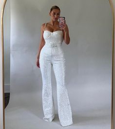 1 Party White Sequined Jumpsuits And Rompers, White Jumpsuits And Rompers For Party, White Jumpsuits And Rompers For Party Season, Glamorous White Sequined Jumpsuits And Rompers, Glamorous Strapless Sequin Jumpsuit For Night Out, Chic Party Jumpsuits And Rompers With Sequins, Chic Sequined Jumpsuits And Rompers For Party, Elegant Belted Jumpsuits And Rompers For Party, Chic Evening Sequined Jumpsuits And Rompers