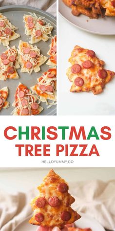 christmas tree pizza recipe with pepperoni and cheese on top, in the shape of a star