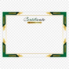 a certificate with green and gold border on the edges, hd png clipart