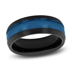 men's black and blue ceramic ring with an interior inlayed to the center