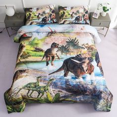 PRICES MAY VARY. PRODUCT CONTAINS：1 Queen Comforter Set (90" x 90"), 2 Standard Pillowcase (20" x 30").If you need a matching dinosaur sheet set, please click the store. MATERIAL：High quality polyester.Soft, comfortable and breathable. PRODUCT DESIGN:High quality 3D dinosaur print is the best choice for boys' bedroom. CARE iNSTRUCTION: Gentle Mashine Wash in Low Temperature, Do Not Bleach, First Washed Size Change 2%-3%. NICE GIFT:As a good choice for children. Package Included
 1 Queen Fitted S Dinasour Bedding Kids Rooms, Big Boy Bed Dinosaur, Boy Dinosaur Bedding, Boys Dinosaur Bed, Dinosaur Bedding Boys, Dinosaur Bed, Dinosaur Comforter, Kids Comforter Sets, Dinosaur Bedding