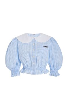 Dior Outfits Women Fashion, Housewife Clothes, Cotton Crop Top, Gingham Shirt, Miuccia Prada, Check Dress, Ruffled Collar, Modern Wardrobe, Puffed Sleeves