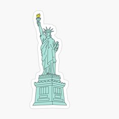 the statue of liberty sticker is shown in blue and green colors, on a white background