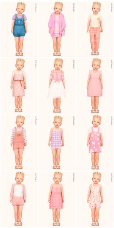 many different types of clothes for dolls and their families to wear on the same day