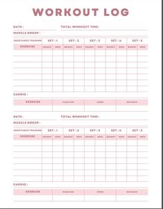 the workout log is shown in pink