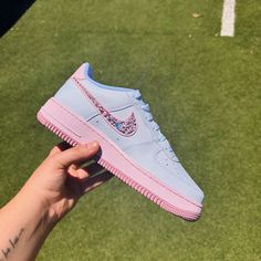 Pink & White Nike Af1 Bedazzled Shoes. Women Size 8. These Shoes Are So Beautiful In Person. New With Box Nike Custom Pink Sneakers With Speckled Midsole, Neon Nike Shoes, Cute Jordans, 2024 Shoes, Bedazzled Shoes, Nike Shoes Women Fashion, Painted Nikes, Custom Nike Shoes, Air Forces