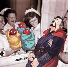 an image of a doctor and some people in the hospital with spider - man on his chest