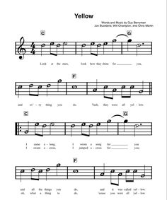 sheet music with the words yellow on it