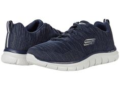 SKECHERS Track - Men's Shoes : Navy/Gray : Enhance everyday looks with the athletic-inspired style of the SKECHERS Track sneaker. Soft heathered two color knit mesh fabric upper. Lace up front for adjustable comfort. Memory Foam cushioned insole. Flexible cushioning midsole ideal for fitness training. Flexible traction outsole. Textile upper. Man-made lining and insole. Man-made outsole. Imported. Measurements: Weight: 10 oz Product measurements were taken using size 9, width EE - Wide. Please n Shoes Skechers, Mens Skechers, Knit Mesh, Favorite Shoes, Sneakers Athletic, Navy Gray, Mens Golf, Skechers Shoes, Sketchers Sneakers