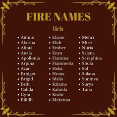 the names of fire names for girls