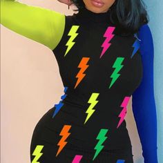 Colorful Short Long Sleeve Dress Chic Black Color Block Mini Dress, Black Color Block Mini Dress For Spring, Casual Color Block Mini Dress For Party, Spring Black Color Block Mini Dress, Trendy Multicolor Stretch Mini Dress, Trendy Stretch Multicolor Mini Dress, Casual Multicolor Color Block Mini Dress, Casual Multicolor Mini Dress For Night Out, Black Color Block Mini Dress