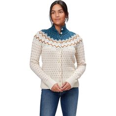 Fjallraven Ovik Knit Cardigan - Women's | Backcountry.com Fair Isle Sweater For Fall Outdoor, Outdoor Fair Isle Sweater For Fall, Fall Fair Isle Sweater For Outdoor, Fall Outdoor Fair Isle Sweater, Fall Outdoor Wool Cardigan, Cozy Fall Outdoor Cardigan, Fair Isle Merino Wool Outerwear For Fall, Scandinavian Style Knitted Outerwear For Fall, Nordic Style Knit Cardigan For Fall