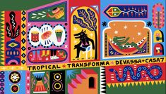 an image of a colorful art piece with words on it that say tropical and transforma devash - cas7