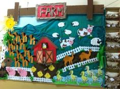 a bulletin board with farm animals on it