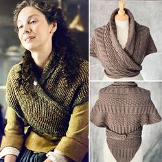 three pictures of women's sweaters, one in brown and the other in beige