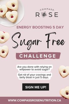 If you don't put yourself first, who will? I know you are busy, and I make it really simple, so don't worry, you do have enough time to do this. It's free to join. All it takes is 5 days of your time, and I will provide you with the recipes and information you need to kick sugar out of your day. Click here to join for free: https://courses.compassrosenutrition.ca/sugar-free-challenge Sugar Free Challenge, Always Bloated, Afternoon Slump, Put Yourself First, Sugar Cravings