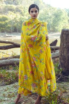 Yellow Anarkali, Blouse Yoke, Cotton Dupatta, Desi Style, Yellow Fabric, Pants Pattern, Women Supporting Women