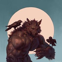 an image of a wolf with crows on his back