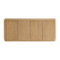 the sideboard is made from wood and has three doors, one with two drawers