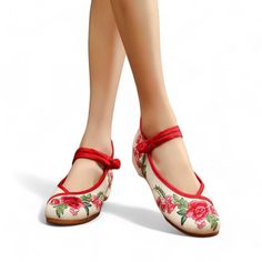 ❁Step into Elegance with Our Hand-Embroidered Ballet Flats  Introducing a touch of artistry to your everyday style with our exquisite collection of hand-embroidered ballet flats. ❁Crafted with love and meticulous attention to detail, each pair features: ⋆Hand-embroidered Floral Design: A vibrant and eye-catching red rose floral motif, meticulously stitched by skilled artisans. ⋆Comfortable Slip-on Design: Effortless to wear and perfect for all-day comfort. ⋆High-Quality Materials: Soft, breathab White Ballet Flats, White Slip On Shoes, White Slip, Unique Shoes, On Design, Handmade Shoes, Shoes For Women, Ballerinas, Cream White