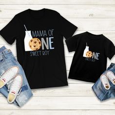 Welcome to Christi Creations! Here you will find that unique outfit for a special birthday! We have been in business over 14yrs here on Etsy and can assure you that you will receive 5 Star service! Thank you for supporting our small family business:) You may choose: "Cookies and Milk" design as shown for the sweet birthday boy.  You may also choose a matching shirt for family members. Unisex Gildan dry blend will be used for adult shirt orders.  Laughing Giraffe brand will be used for infant thru youth shirts.  Sizes available are infant thru Adult 4XL. All Shirts/Bodysuits are printed using DTG (Direct To Garment) printing. This is where the ink is directly sprayed onto the garment and then allowed to dry. This makes for a softer feel and longer lasting image. Keep in mind that this also Family Matching Name Print Tops For Birthday, Family Matching Name Print Tops For Birthdays, Family Matching Tops With Name Print For Birthday, Birthday Matching T-shirt With Custom Print, Matching Crew Neck T-shirt For First Birthday, Birthday Matching T-shirts With Custom Print, Family Matching Tops With Custom Print For Birthday, Custom Print Matching T-shirt For Birthday, Family Matching Cotton Shirt For Birthday