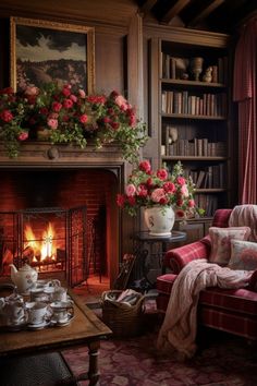 a living room filled with furniture and a fire place