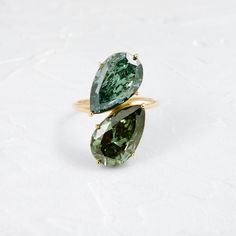 |14k Yellow Gold Green Diamond Open Ring With Gemstone, Green Diamond Open Ring With Accent Stones, Green Open Ring With Accent Stones, Luxury Open Bypass Ring With Prong Setting, Green Diamond Rings With Pave Setting, Emerald And Pearl Engagement Ring, Bypass Engagement Ring, Green Diamonds, Ring Pulls