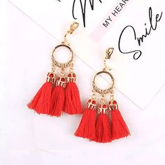 Show off your fun, free spirt with these Boho-Style Tassel Women Clip On Earrings So many great colors to choose from it will be hard to just pink one Material: copper alloy, gold plating Measurements: 2.4 in x 1.2 in . Delivered to your home in an elegant gift box Elevate your gift with a greeting card with envelop, gift bag and sparkling tissue paper. Free with purchase over $100 (Enter Code: GIFT-COMBO). Also available for purchase. Clip On Tassel Earrings, Light Weight Jewelry, Tassels Fashion, Ear Jewelry, Elegant Gift, Gold Hoop Earrings, Tassel Earrings, Piercing Jewelry, Earings Piercings