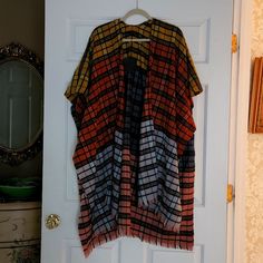 So Cute Over Dress Or Pants Super Soft Great Colors New With Tags Multicolor Long Sleeve Cape For Fall, Casual Multicolor Cape For Fall, Oversized Multicolor Cape Outerwear, Oversized Multicolor Cape For Fall, One Size Multicolor Open Front Outerwear, Multicolor One Size Open Front Outerwear, Multicolor Open Front Outerwear, Olive Green Top, Bow Tie Blouse