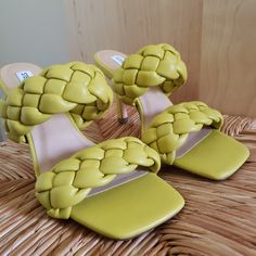 Brand: Steve Madden Size: 7 Color: Citron (Lemon Green) Fit: True To Size Style Name: Rhaya Design/Details: Women's Square Toe Elegant And Stylish Woven Braided Slip-On Sandals. The Color Is Gorgeous. All Manmade Materials. Condition: Brand New / Unworn / New Without Box Heel Height: 3" All Pics Shown Are Of The Actual Item. Please Review Carefully For Additional Listed & Unlisted Details. Sold As Pictured. Smoke Free Home Pet Free Home Bundle And Save On Shipping! All Sales Are Final. Please Vi Mustard Open Toe Heels For Summer, Yellow Closed Toe Heels In Synthetic Material, Casual Neon Yellow Round Toe Heels, Mustard High Heels For Summer, Neon Yellow Round Toe Synthetic Sandals, Yellow Synthetic Heels With Heel Strap, Yellow Synthetic Closed Toe Heels, Yellow Slip-on Heels For Summer, Yellow Synthetic Open Heel Shoes