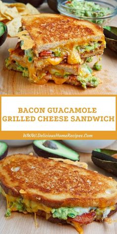 bacon guacamole grilled cheese sandwich with avocado on the side